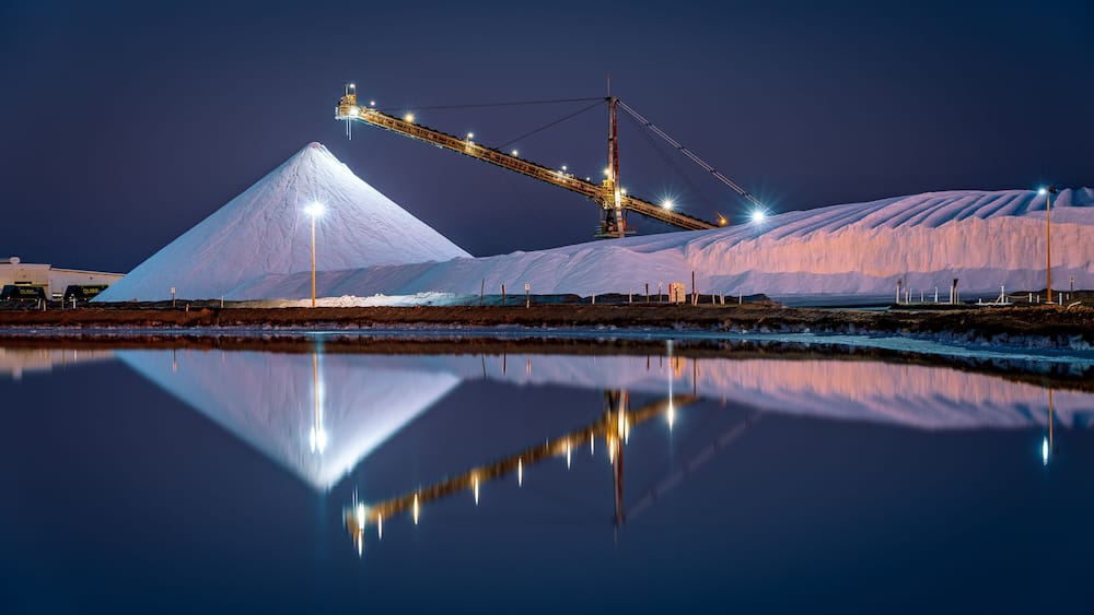 Port Hedland, WA, Australia - Salt mine industrial site at night