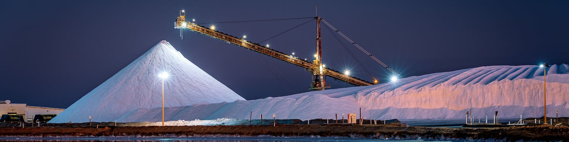 Port Hedland, WA, Australia - Salt mine industrial site at night