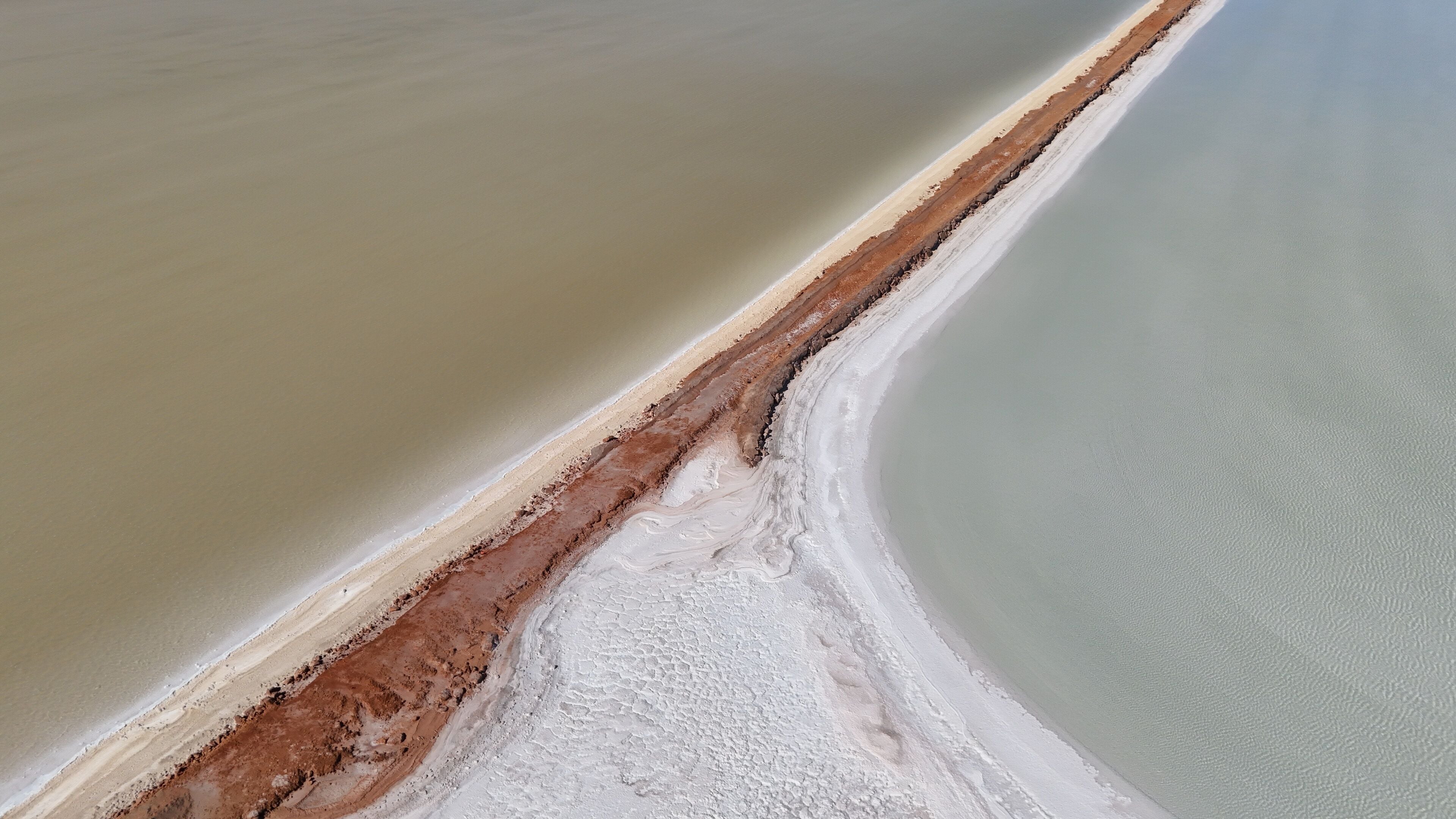 Aerial drone view of Dampier Salt Pools in Port Hedland, Western Australia