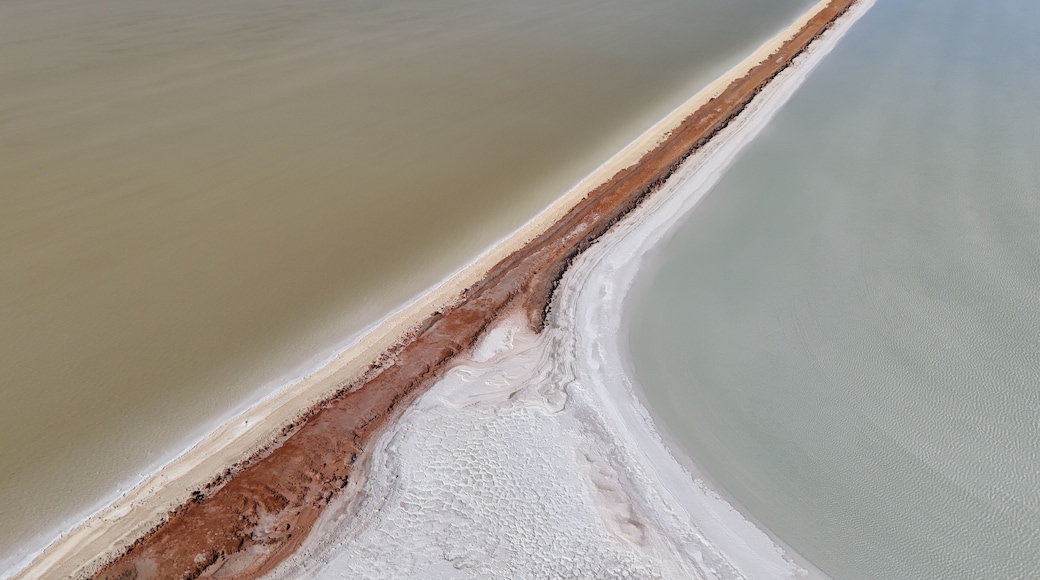 Aerial drone view of Dampier Salt Pools in Port Hedland, Western Australia