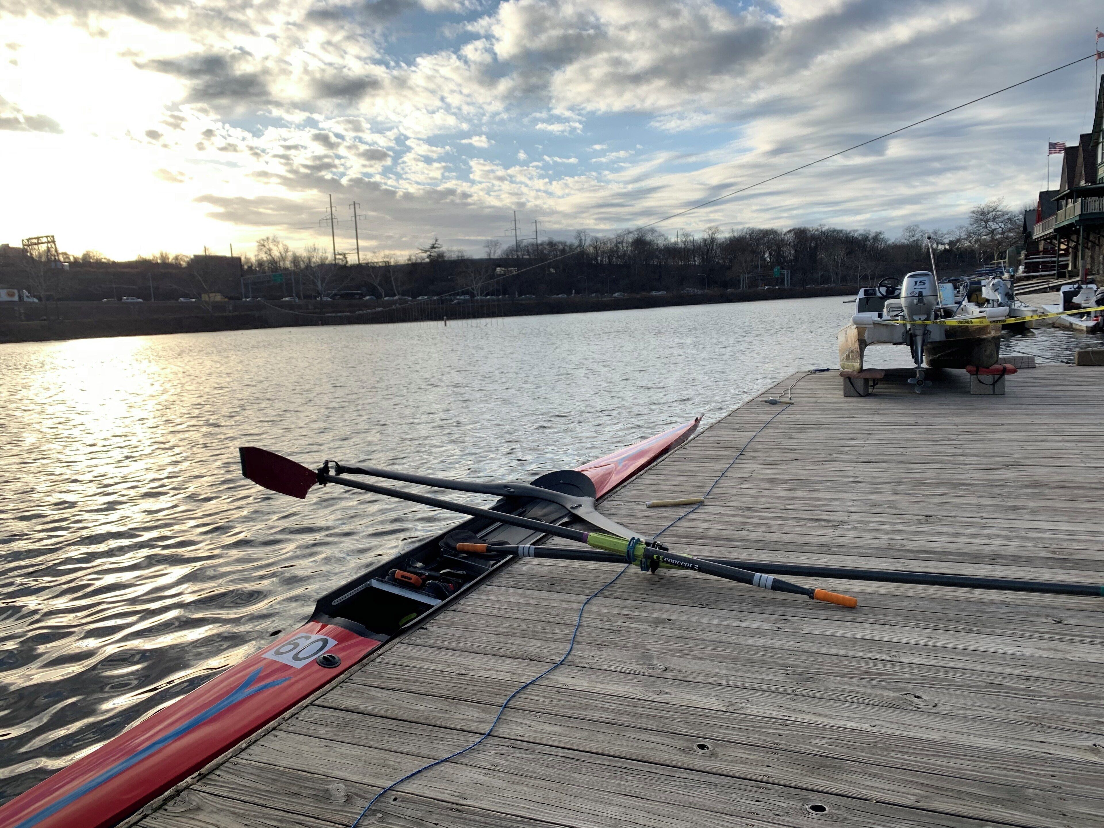 Afternoon row on the #schuylkillriver! My single, Artemisia 1X, ready for a training session on a nice winter afternoon! Bachelors Barge Club, the oldest active rowing club in the U. S.! #rowing #sculling #philly #schuylkillnavy #philadelphia #coolfun #kidsfun #river #historicalplace