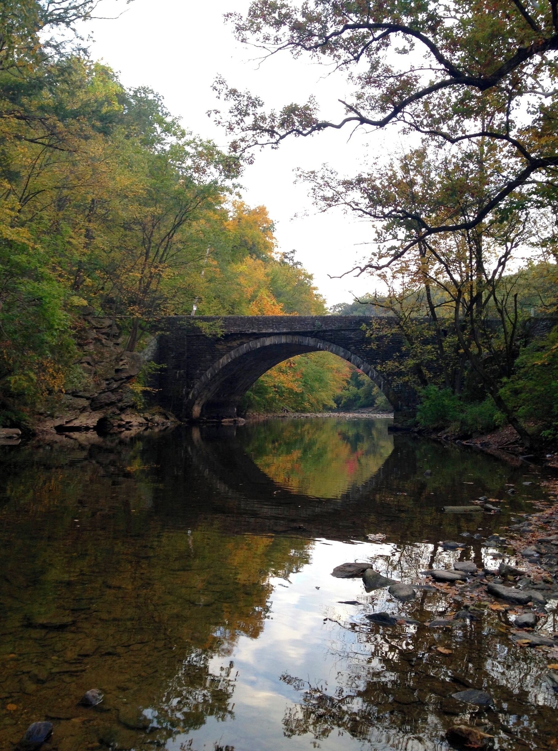 I love to visit Fairmount park in autumn when the fall leaves are present. There are several bridges, including a covered bridge, as well as some small waterfalls to enjoy.
