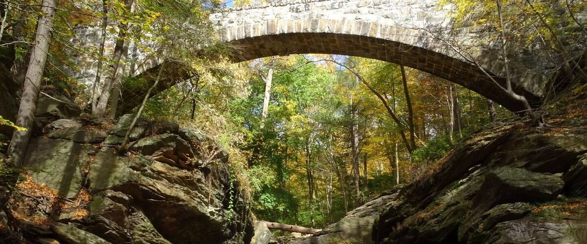 The stone span overhead in the Devil's Pool area of Wissahickon Valley Park is actually the fanciest concealment of a sewage pipe I've ever encountered.