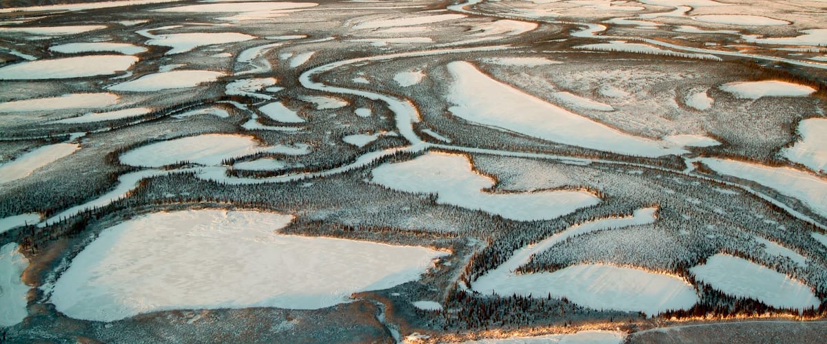 A aerial view of a river delta near Point Hope, Alaska.