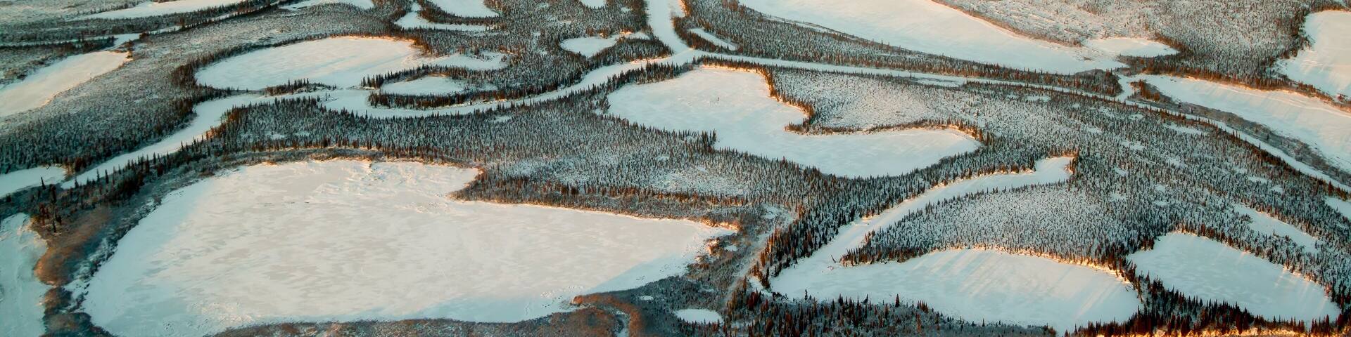 A aerial view of a river delta near Point Hope, Alaska.