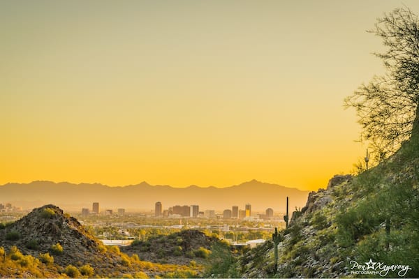 Sunset over Phoenix, Arizona. The view you get when u started to hike the Piestewa peak foothills hike to the summit.