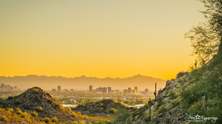 Sunset over Phoenix, Arizona. The view you get when u started to hike the Piestewa peak foothills hike to the summit.