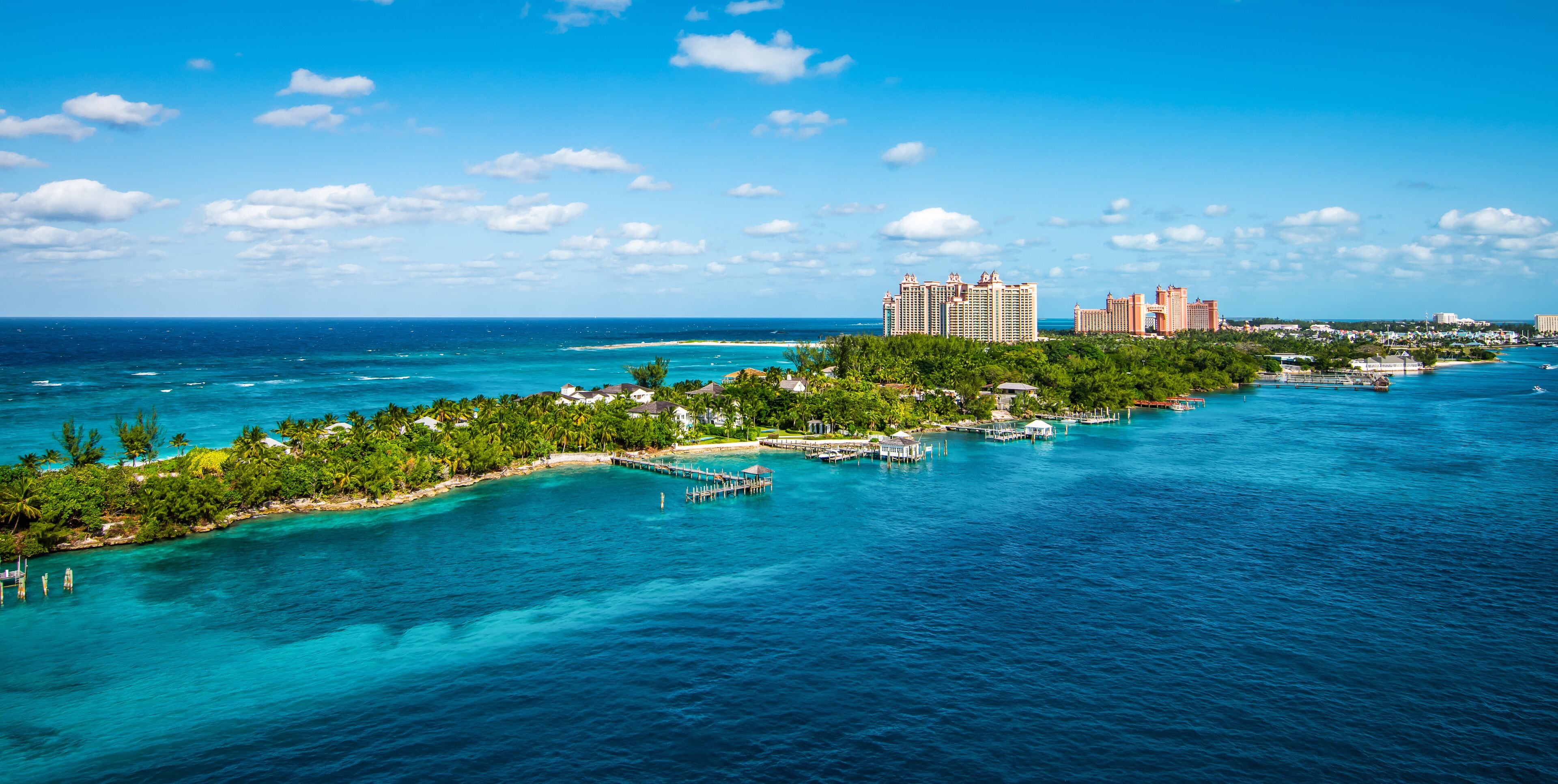 Panoramic landscape view of Paradise Island, Nassau, Bahamas.