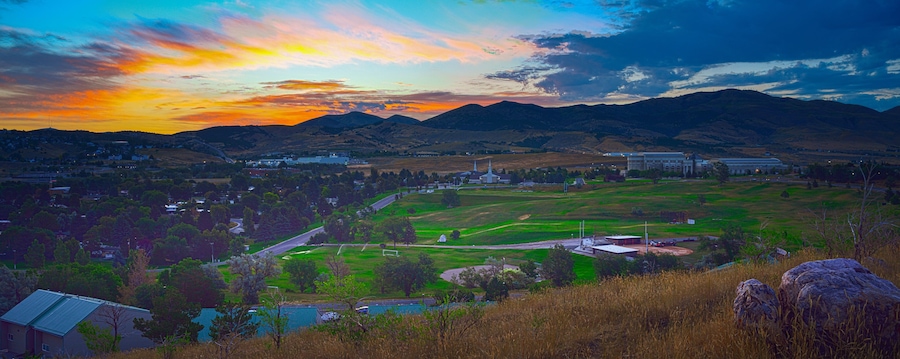 Pocatello City Sunrise Skyline Landscape over the Red Hill Observation Deck: The Beauty of the City of Gate in Caribou-Targhee National Forest, USA