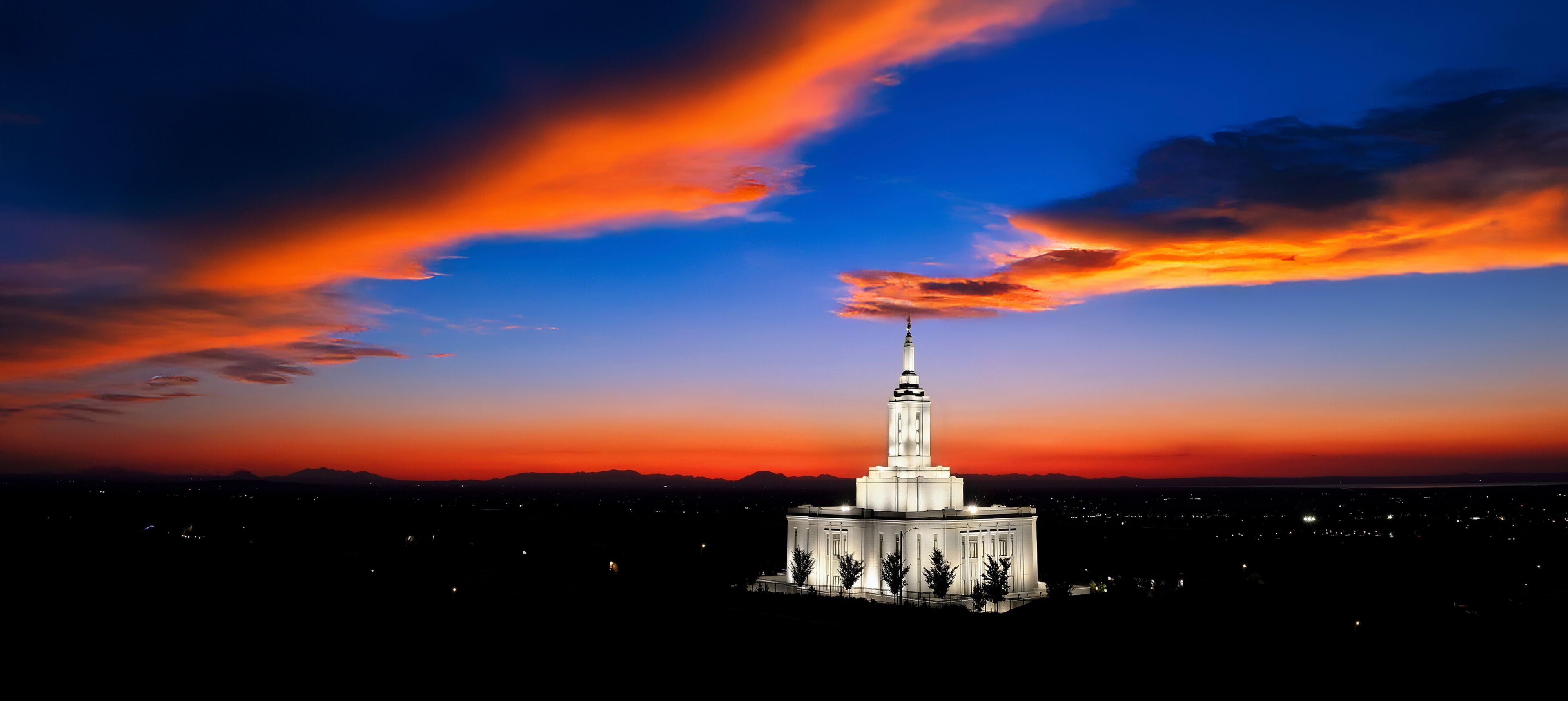 Pocatello LDS Mormon Latter-Day Saint Temple at Sunset with Glow