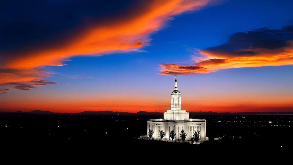 Pocatello LDS Mormon Latter-Day Saint Temple at Sunset with Glow