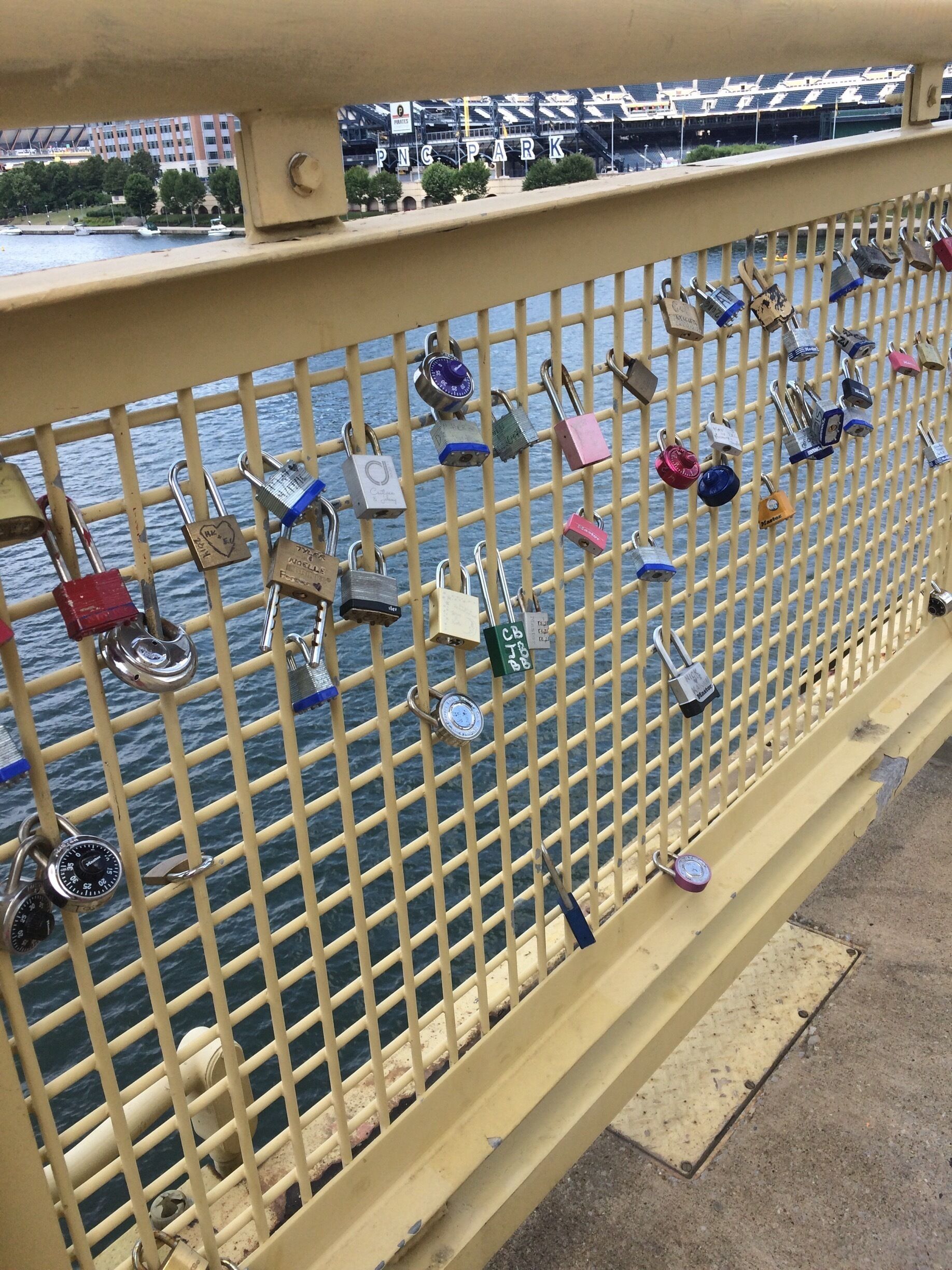 Love locks on the Roberto Clemente Bridge 💕