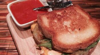 This place is great! Great beer selection and pub menu. I tried the Fried Green Tomato Grilled Cheese Sandwich. Served with Tomato Soup and Homemade Garlic-Parm Fries. So delicious! You have to check out their grilled cheese menu! #delicious