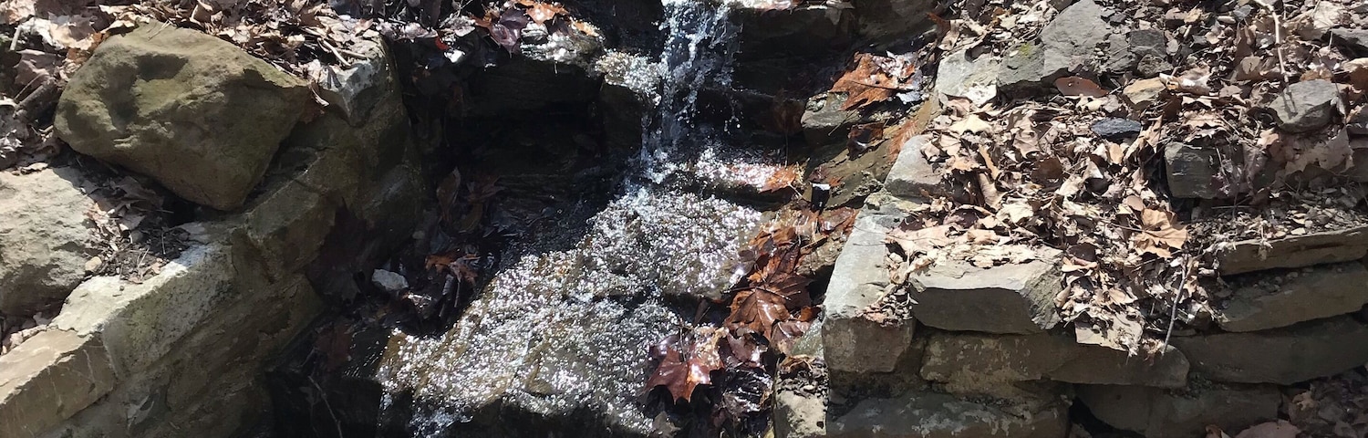 A near frozen stream runs down a rock path #adventure