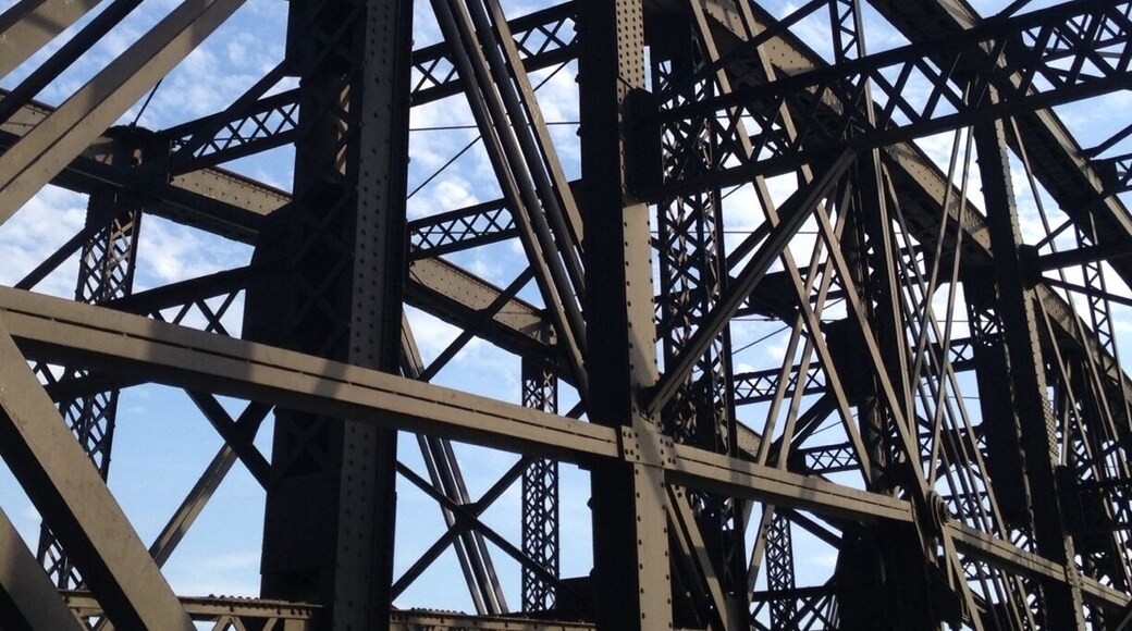 The Hot Metal Bridge is one of Pittsburgh's most distinct bridges--and considering there are over 300 of them in the city, that's saying a lot. Technically speaking, it consists of two different bridges, one being the aforementioned, and the other the "Monongahela Connecting Railroad Bridge". Although, if you ask where the Monongahela Connecting Railroad Bridge is, people will look at you like you have spinach in your teeth. There's a charming bike path on the side, and it's part of the GAP (Great Allegheny Passage), which goes all the way to DC. iPhone 4S photo