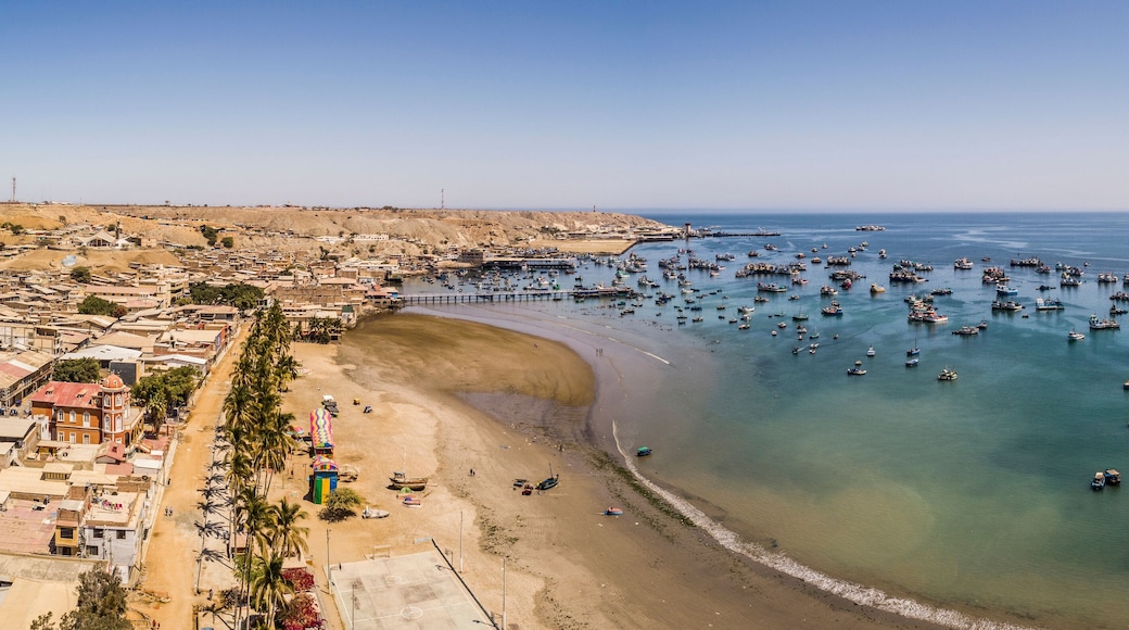 Paita, Piura, Peru: Aerial panoramic drone view of the Paita harbor