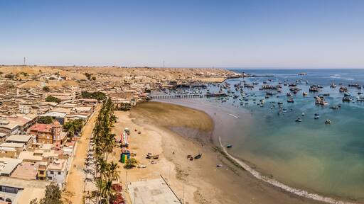 Paita, Piura, Peru: Aerial panoramic drone view of the Paita harbor