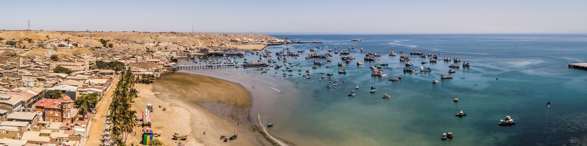 Paita, Piura, Peru: Aerial panoramic drone view of the Paita harbor