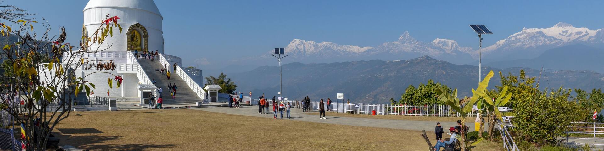 People visiting the World Peace Pagoda in Pokhara on Nepal