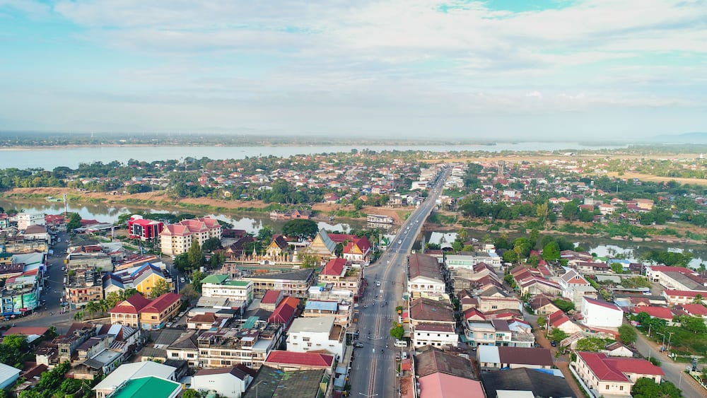 Drone aerial photo of Pakse, Laos, Shutterstock ID 1302217927, Purchase Order: -
