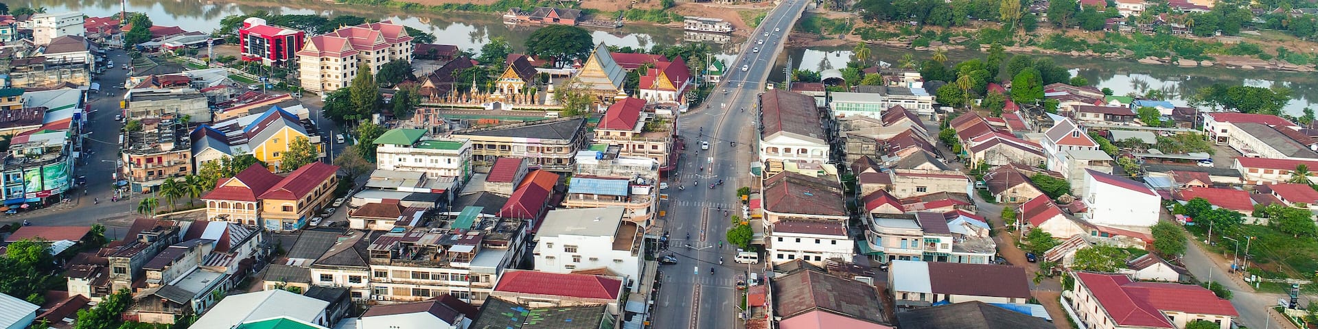 Drone aerial photo of Pakse, Laos, Shutterstock ID 1302217927, Purchase Order: -