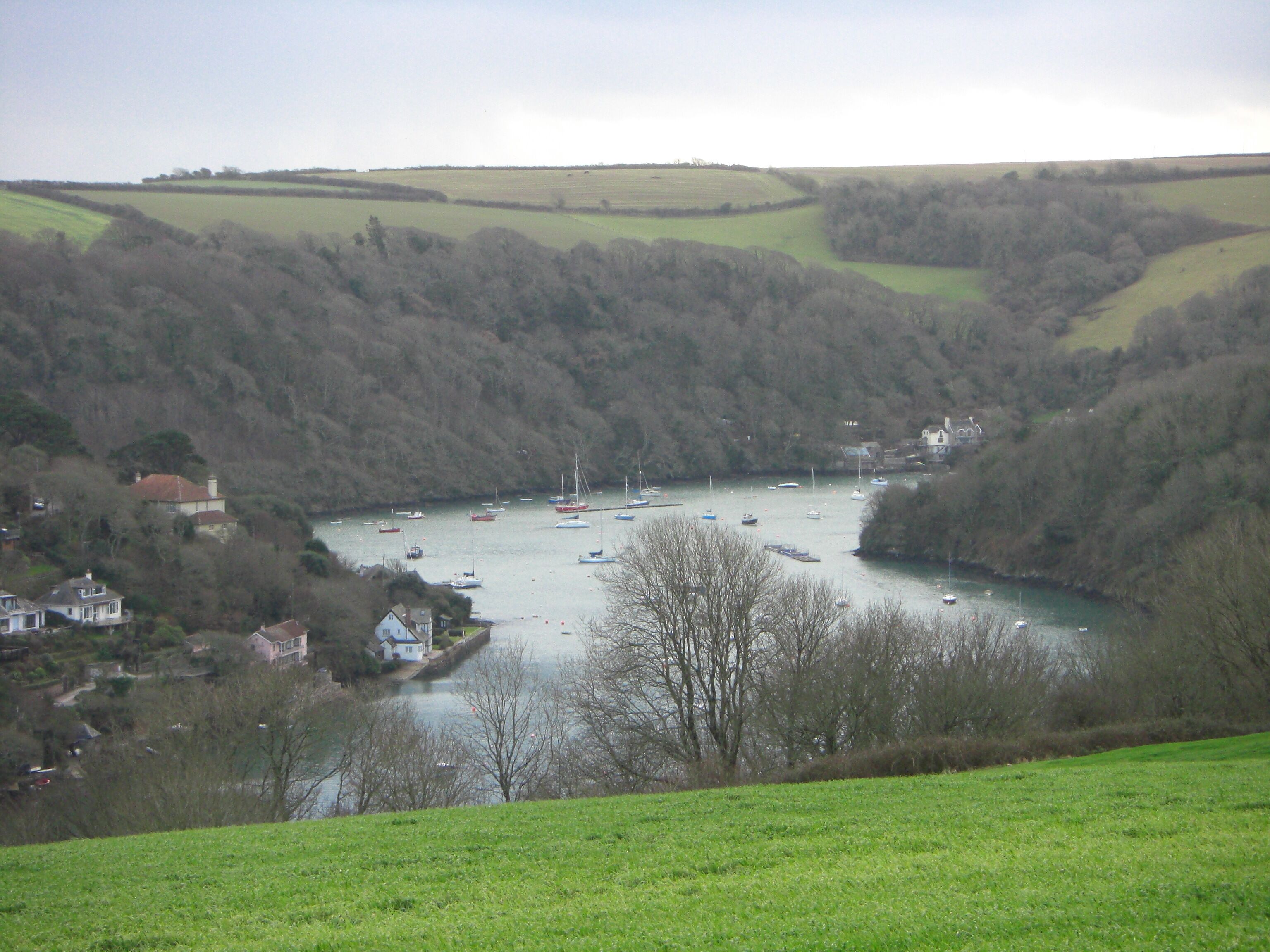 River Yealm at Newton Ferrers The river and its moored boats are seen here from the new path on the west bank.