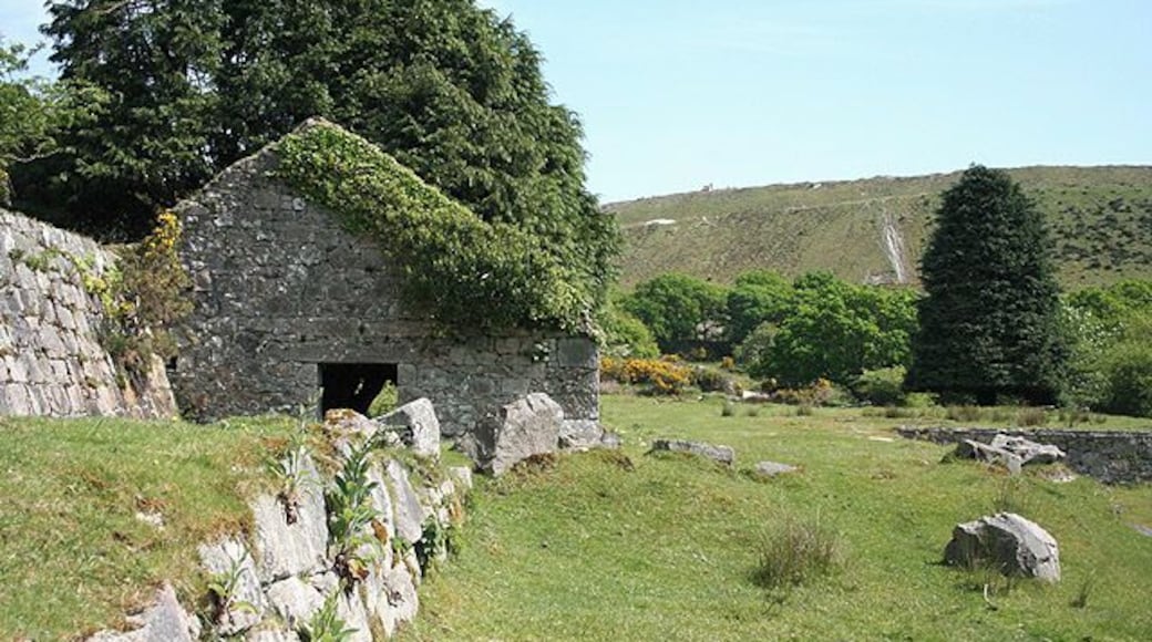 Shaugh Prior: old China clay works at Wotter 1 Disused and derelict China clay structures by Lea Moor with modern waste tips from the higher Lea Moor works in the background