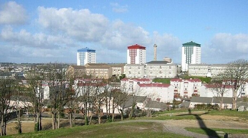Devonport. An inner city area of Plymouth. The refurbished residential tower blocks in their red, green and blue colours have become a local landmark and a symbol of Devonport.