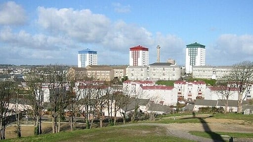 Devonport. An inner city area of Plymouth. The refurbished residential tower blocks in their red, green and blue colours have become a local landmark and a symbol of Devonport.