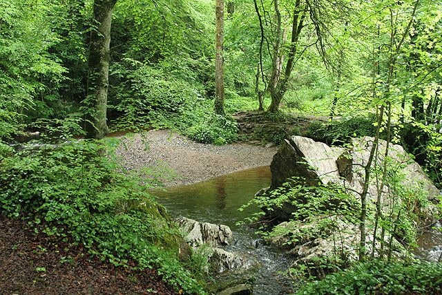 Yealmpton: Pimple Rock Just upstream from a footbridge over the river Yealm, looking east-north-east