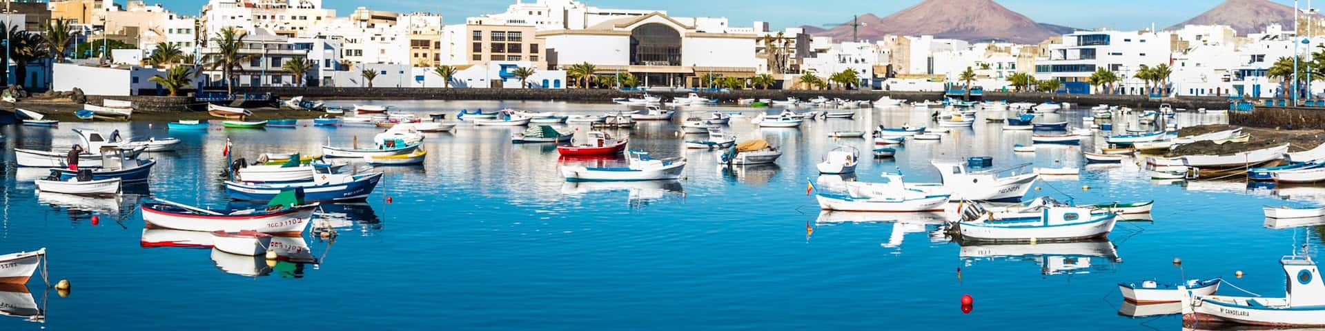 Lanzarote featuring a coastal town and a marina