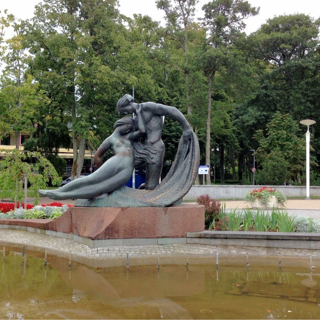 Palanga, the main resort in Lithuania, has a monument dedicated to Jūratė and Kastytis. It is located in a square right next to the main tourist attraction—a bridge that leads to sunset. The Palanga coat of arms was designed having the legend in mind. The amber beads represent the ancient business of amber processing. The silver crown represents goddess Jūratė