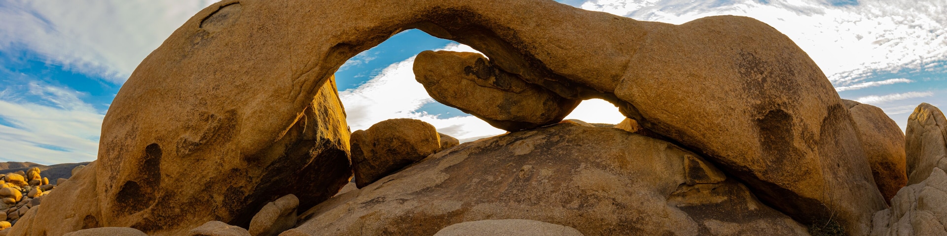 Panoramic View of Arch Rock at White Tank in Joshua Tree National Park, California, USA