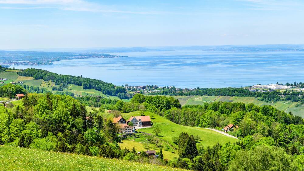 Ausblick auf den Bodensee am schweizer Ufer bei Altenrhein