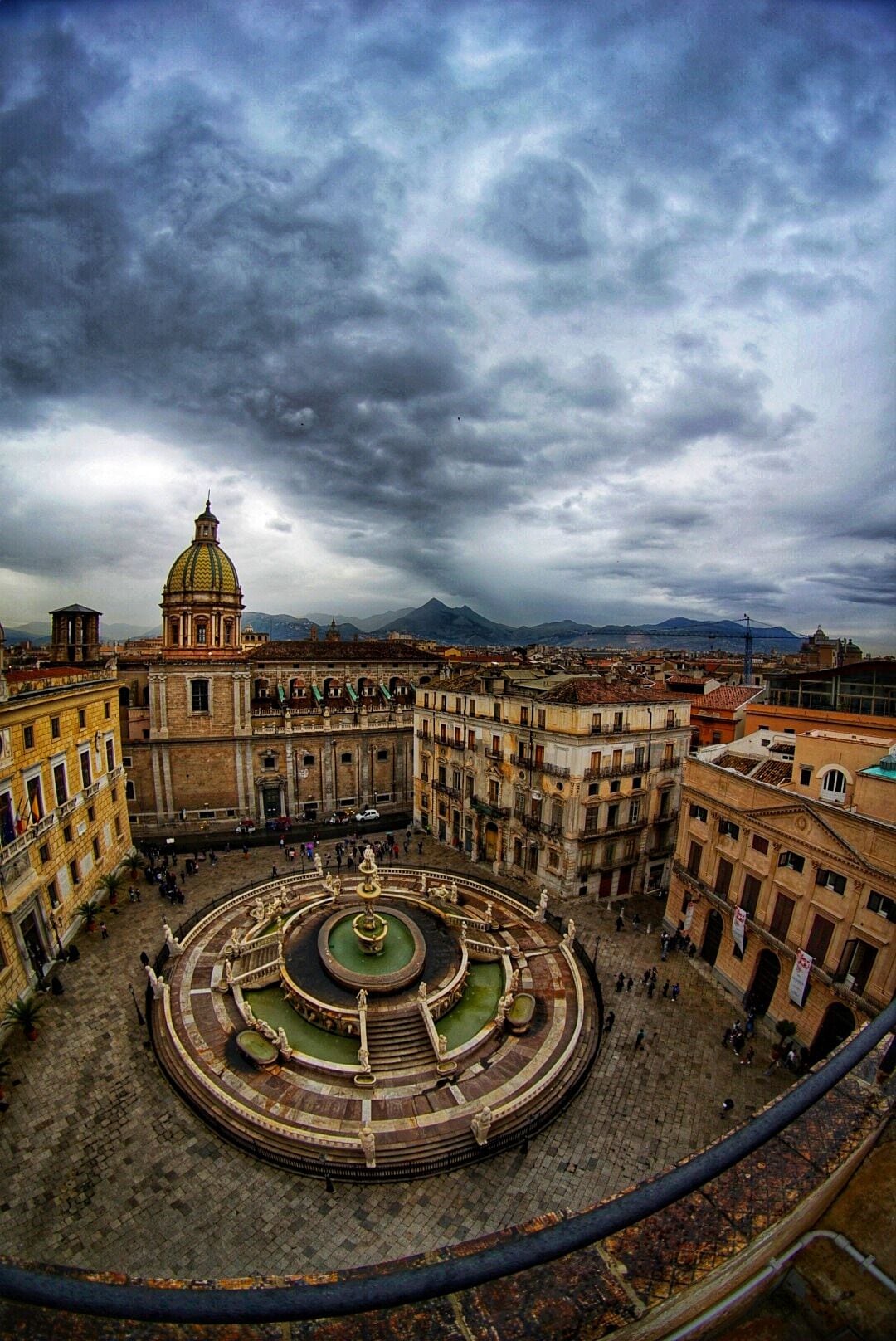 Aerial view of the Pretorian fountain,  Palermo. 
Taken on a Sony a6000 with a 7artisans fisheye lens.