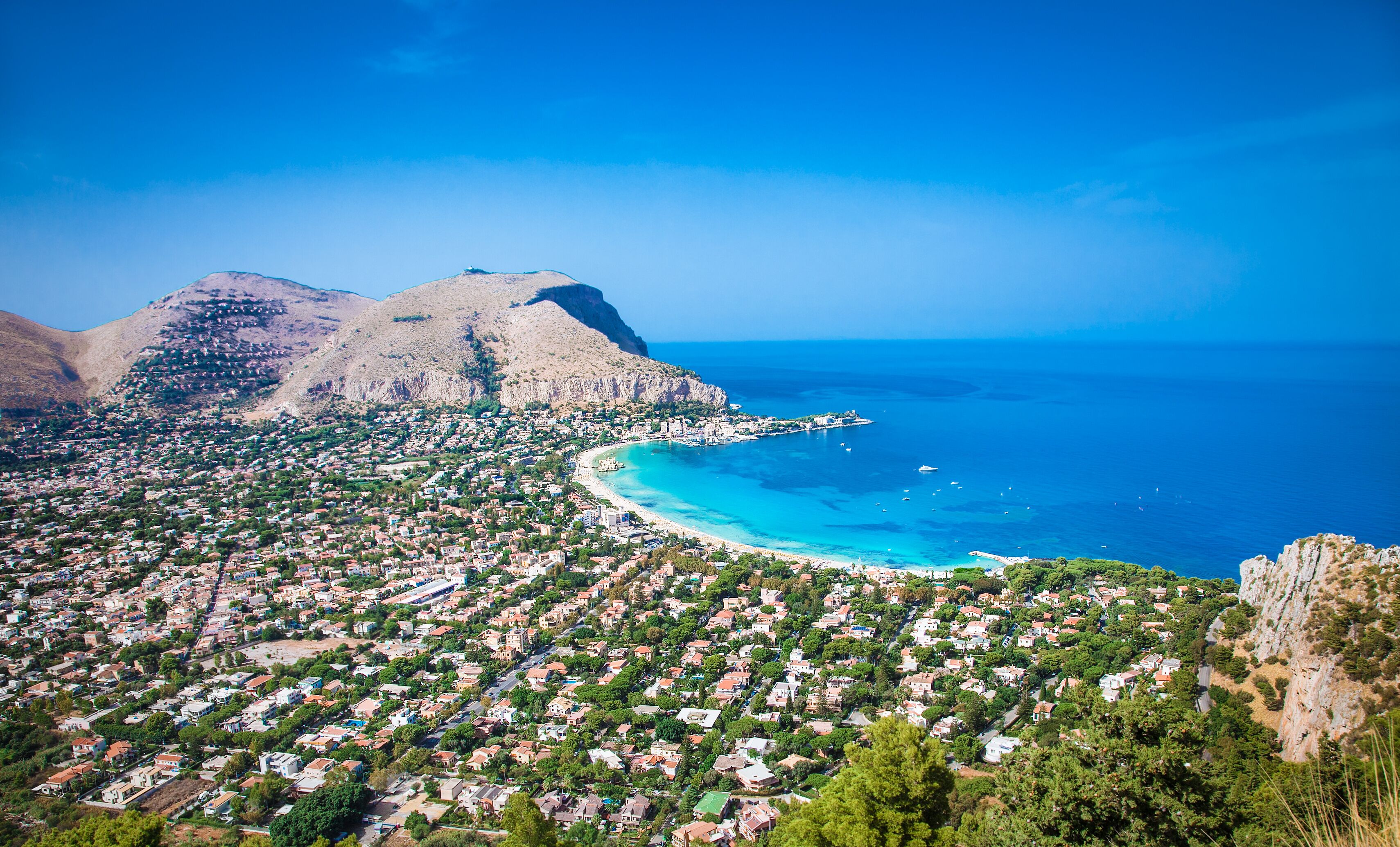 Panoramic view on Mondello beach in Palermo, Sicily.