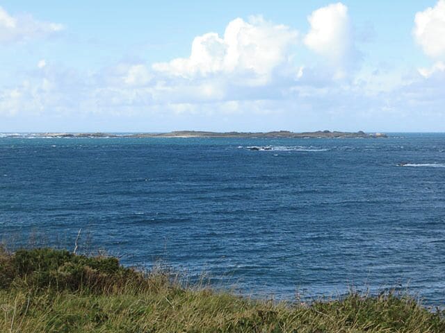 Burhou from above Clonque Bay, Alderney, Channel Islands, British Isles