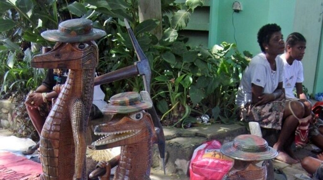 The Ella Beach Market is once a month on a Saturday. Beautiful handicrafts from wood paintings, baskets, pearls, native flowers (bird of paradise), bilums etc.
You can spend the whole morning there.
It cost one kina to get in!
Cash only!