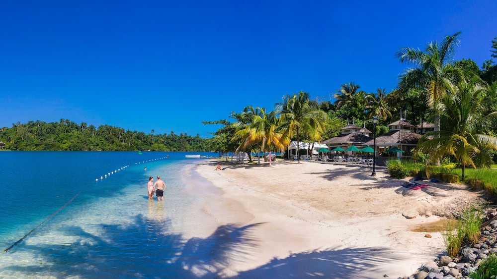 Jamaica, Port Antonio, Errol Flynn Marina, People at beach