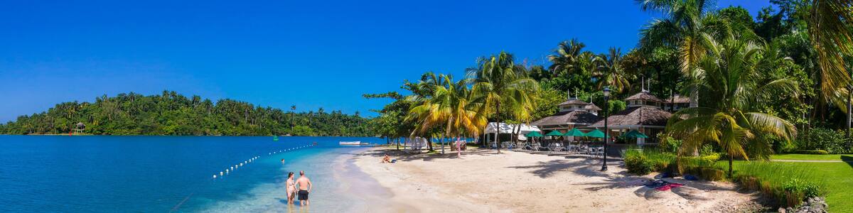 Jamaica, Port Antonio, Errol Flynn Marina, People at beach