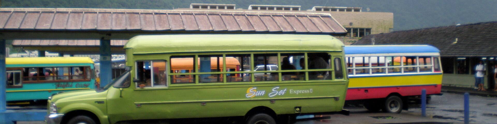 Here's how you catch a ride around the island. $2 USD will get you all the way around, all day long. They aren't comfy but as you can see, nothing beats them for style.