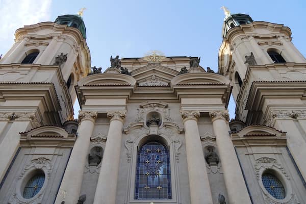 Facade of St. Nicholas Church in Old Town Square, Prague