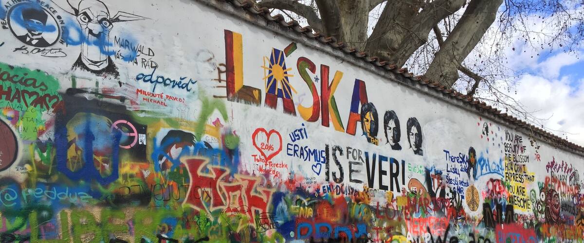 The Lennon Wall in Prague. Street Art.