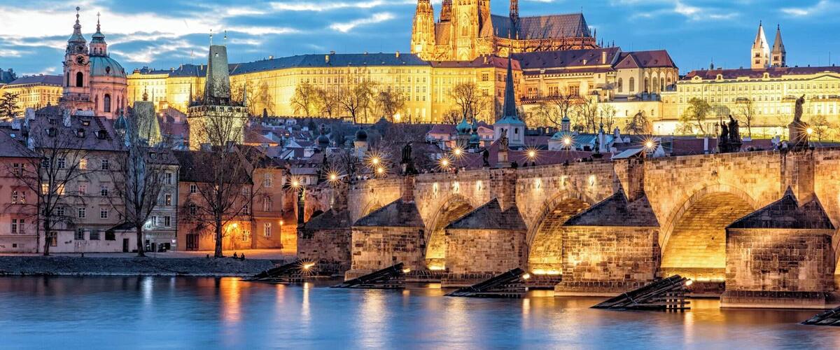 My twilight image of the Charles Bridge with St Vitus Cathedral in the background of Old Town Prague. Prague is magical at twilight.