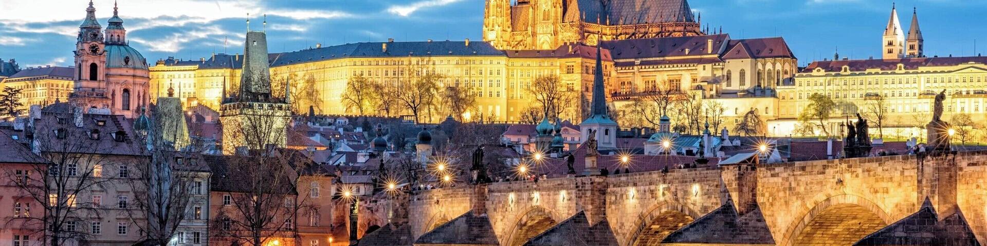 My twilight image of the Charles Bridge with St Vitus Cathedral in the background of Old Town Prague. Prague is magical at twilight.