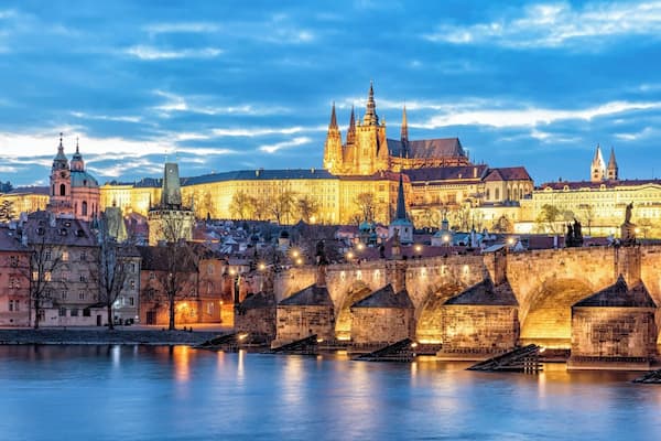 My twilight image of the Charles Bridge with St Vitus Cathedral in the background of Old Town Prague. Prague is magical at twilight.