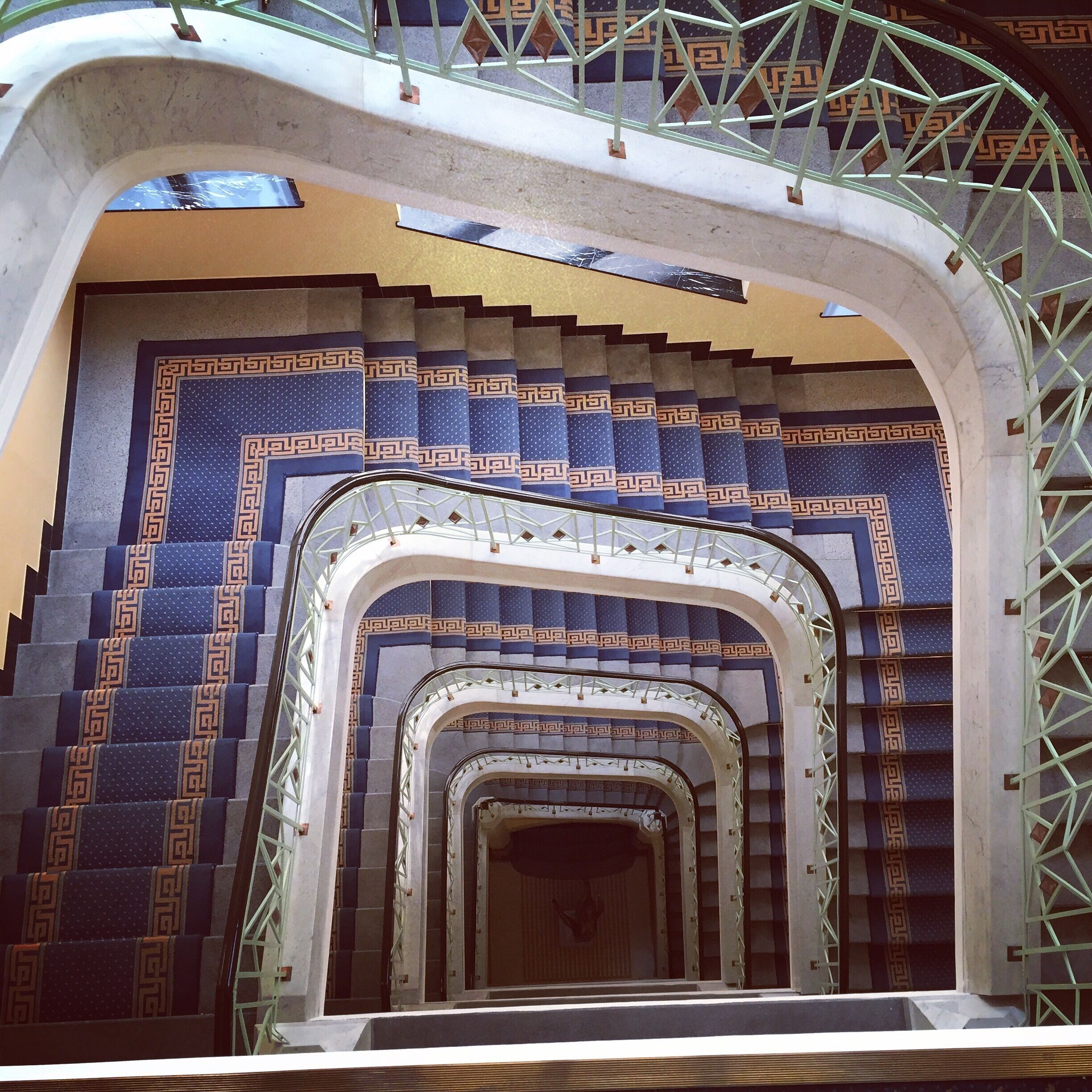 Beautiful staircase in the Art Deco Imperial Hotel in Prague