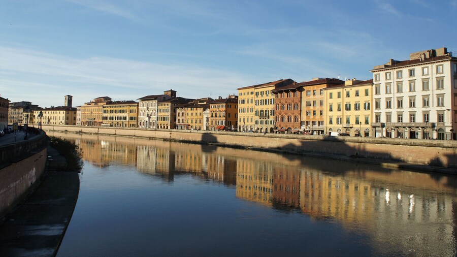 View from the Ponte di Mezzo bridge in Pisa in front of the Gambacorti Palace.