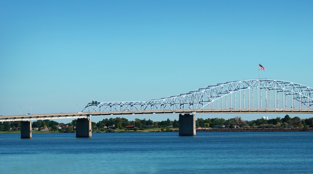 blue bridge over Columbia river in Tri-cities Washington state