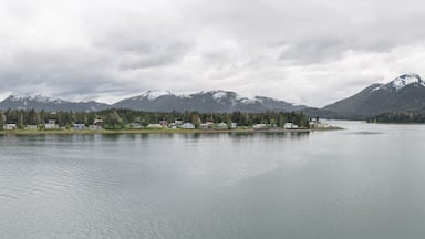 Panaorama of the Waterside buildings on the shore of Petersburg on Sandy Beach Road, Alaska, USA